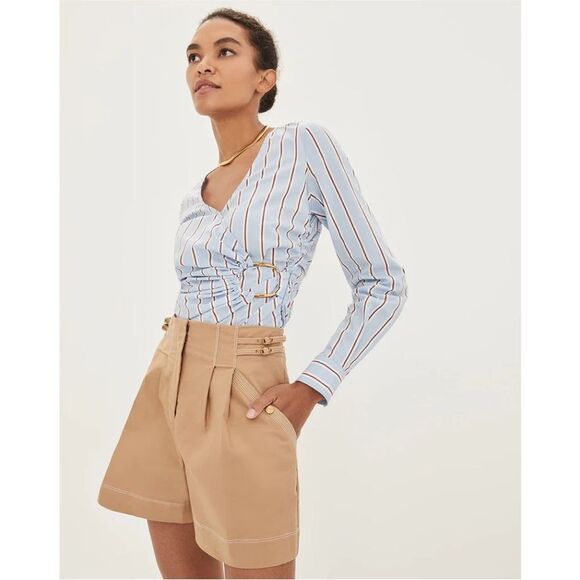 Veronica Beard Aero Blue Brick Multi Ozzie Striped Faux Wrap Top Size 2 NWT - Picture 2 of 7